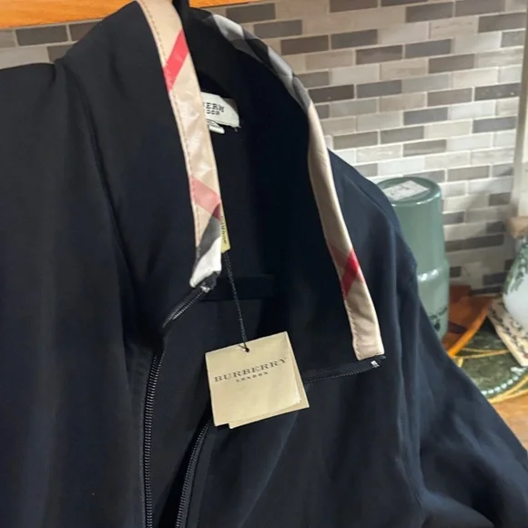 Burberry Black cotton blend track Jacket with Plaid XXL size 20 “pit to pit - Picture 8 of 14